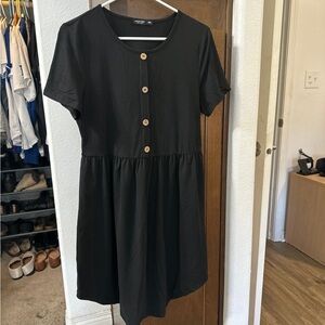 SHEIN Black Midi Dress with Wooden Buttons